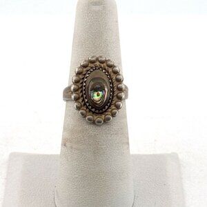 Estate Sterling Silver 925 Ring Size 5.5 Oval Abalone Shell Vintage Boho 4.5g